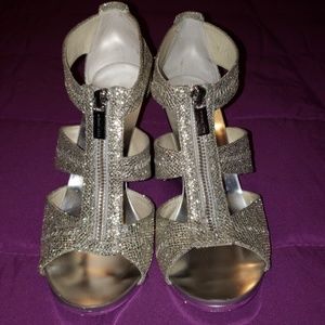 Michael Kors T strap heels silver glitter
